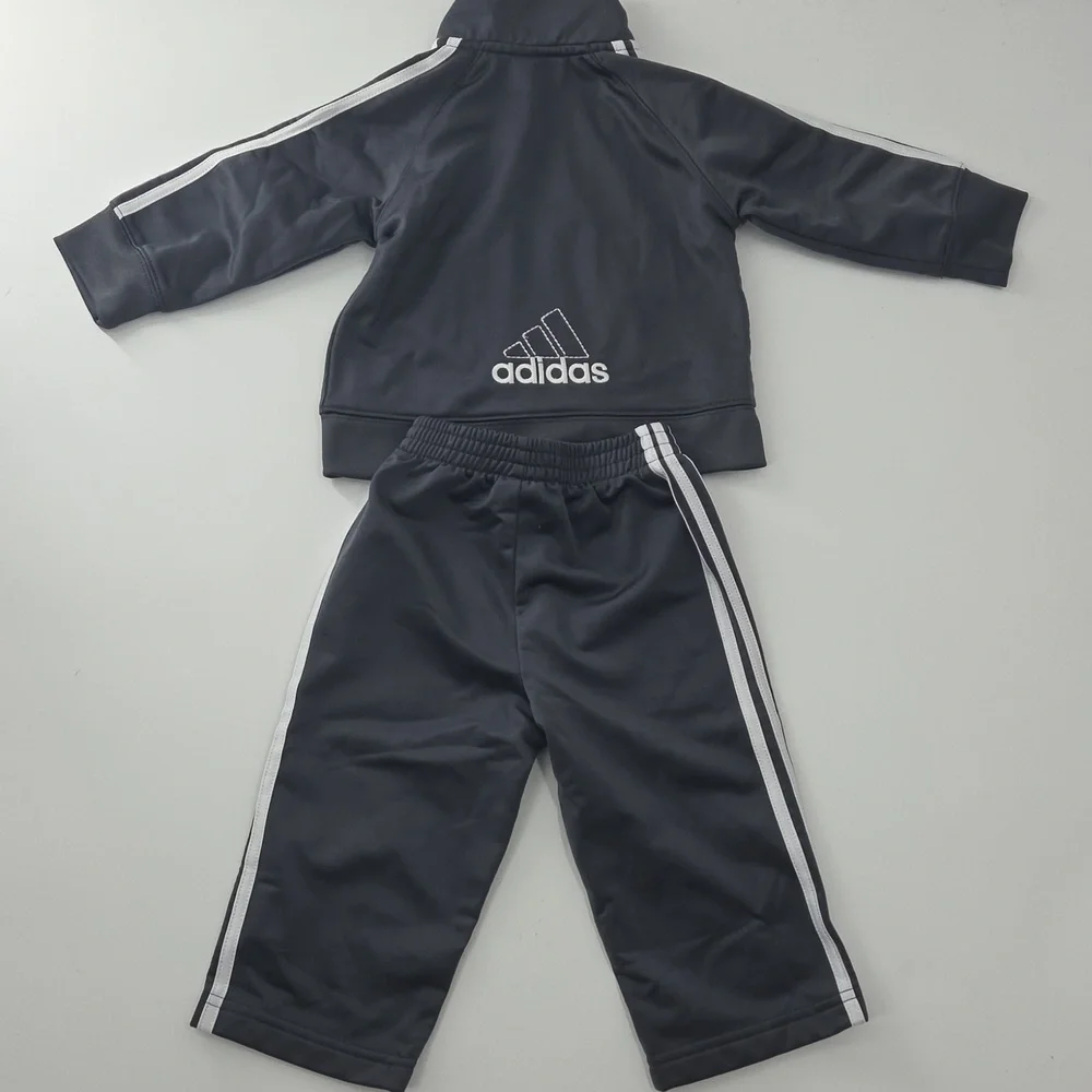 Adidas Kids Tracksuit - Dark Gray with White Stripes